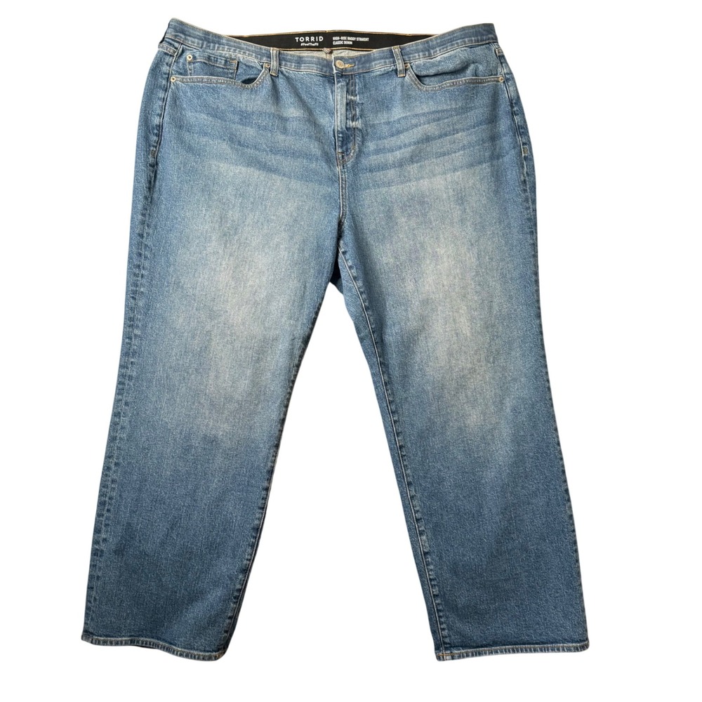 Torrid High Rise Baggy Straight Jeans Plus Size 24R Blue Denim Stretch